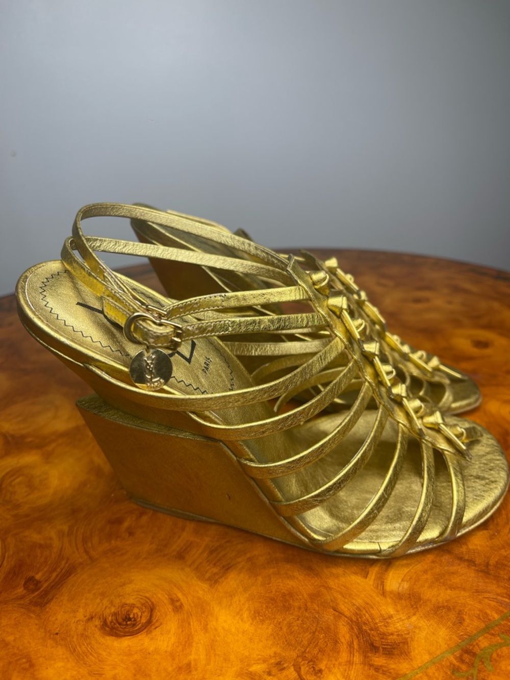 Yves Saint Laurent Metallic Gold Strappy Heels - Picture 2 of 7